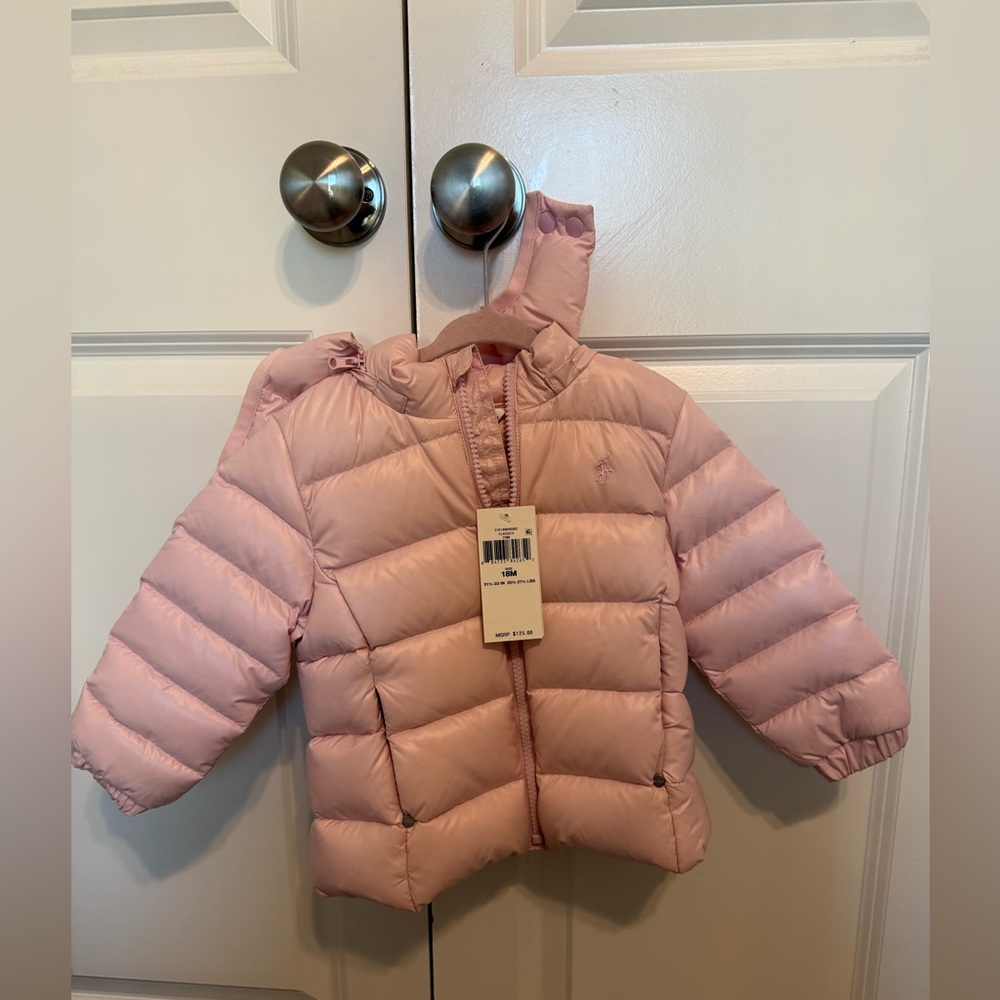 New! Polo Ralph Lauren Pink Puffer Jacket with Detachable Hood